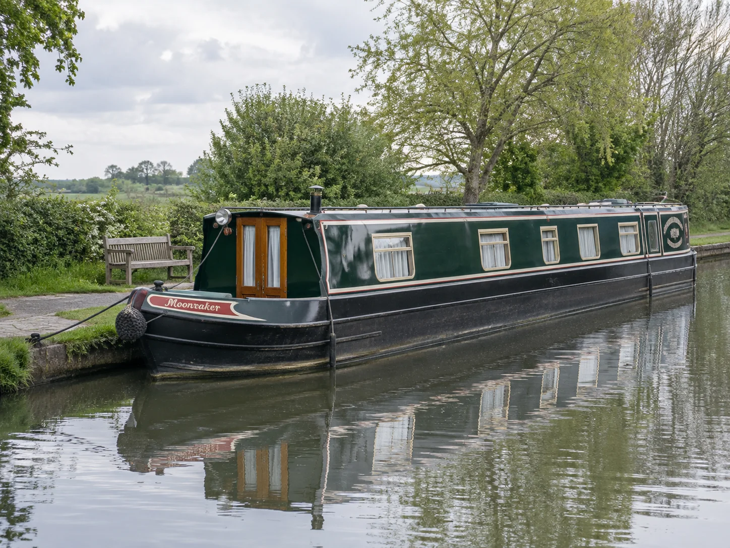 a green narrowboat